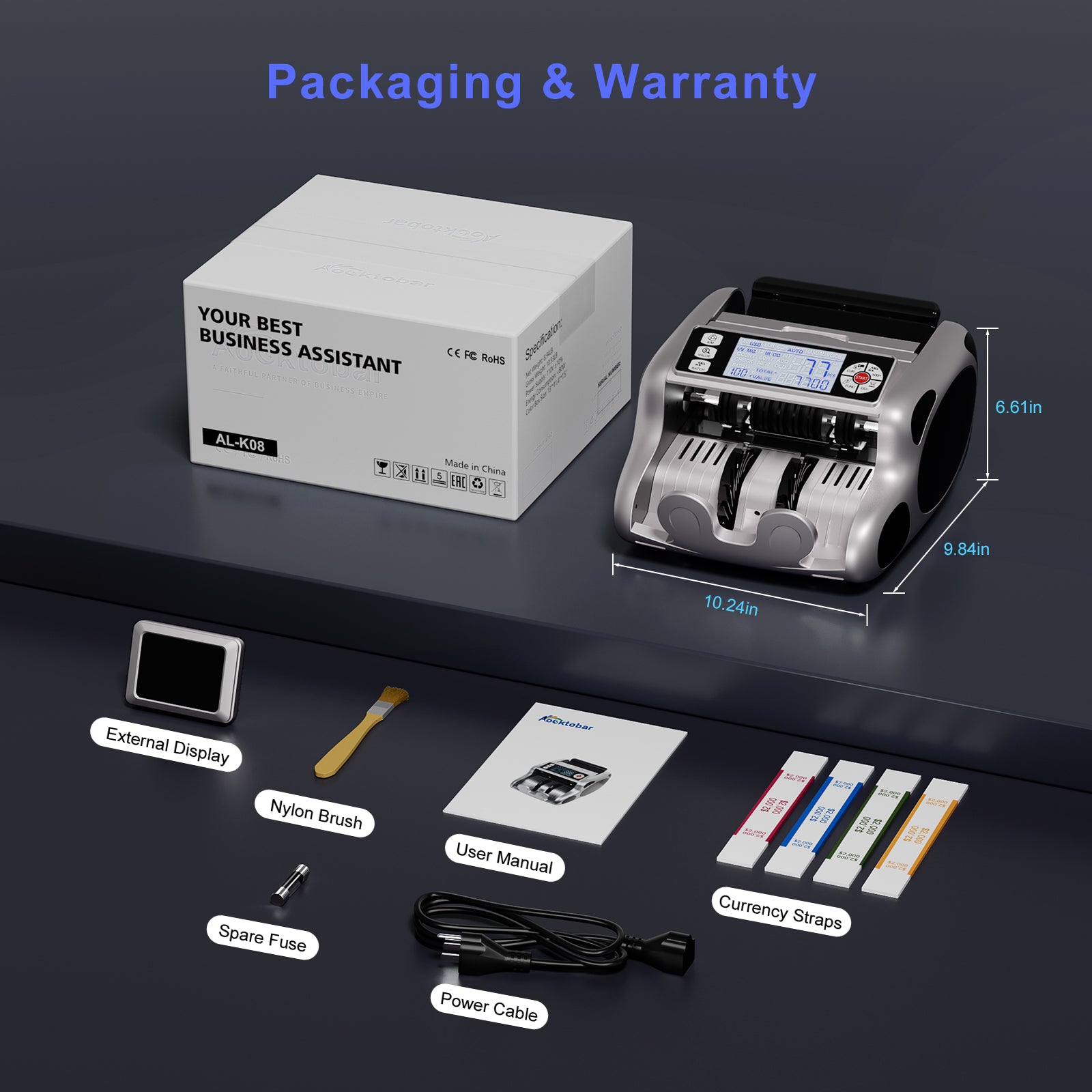 Money Counter Machine, Dollar, Euro Value Count UV/MG/IR/DD/VI/FA Pro Grade Cash Counterfeit Detectors with Backlit LCD Display, Add/Batch/Auto/Manual Modes Money Counting Machine