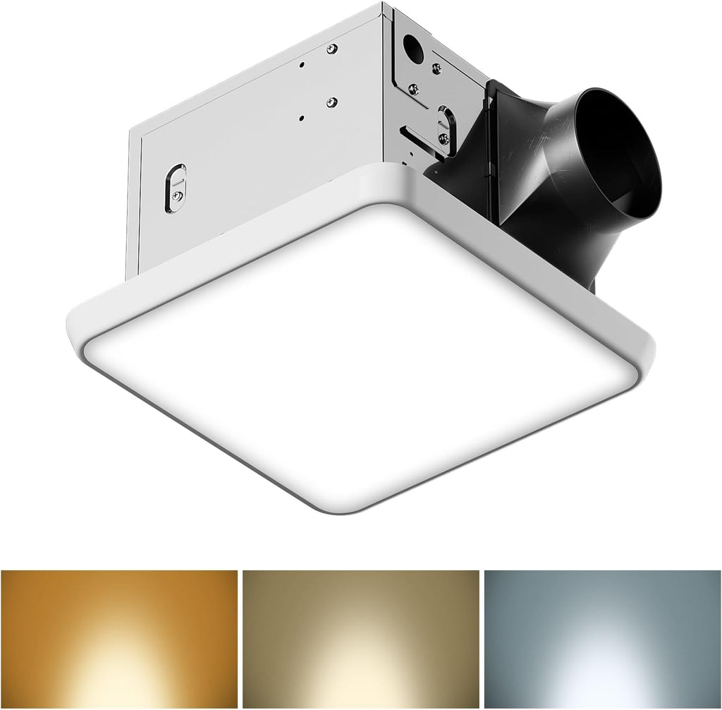 Fitop Bathroom Exhaust Fan with Light, 130 CFM & 1.5 Sones Bathroom Vent Fan, Nightlight & 1300LM LED Light 2700K/4000K/6500K, Light Memory Function, ETL Certified – White, 9 Inch