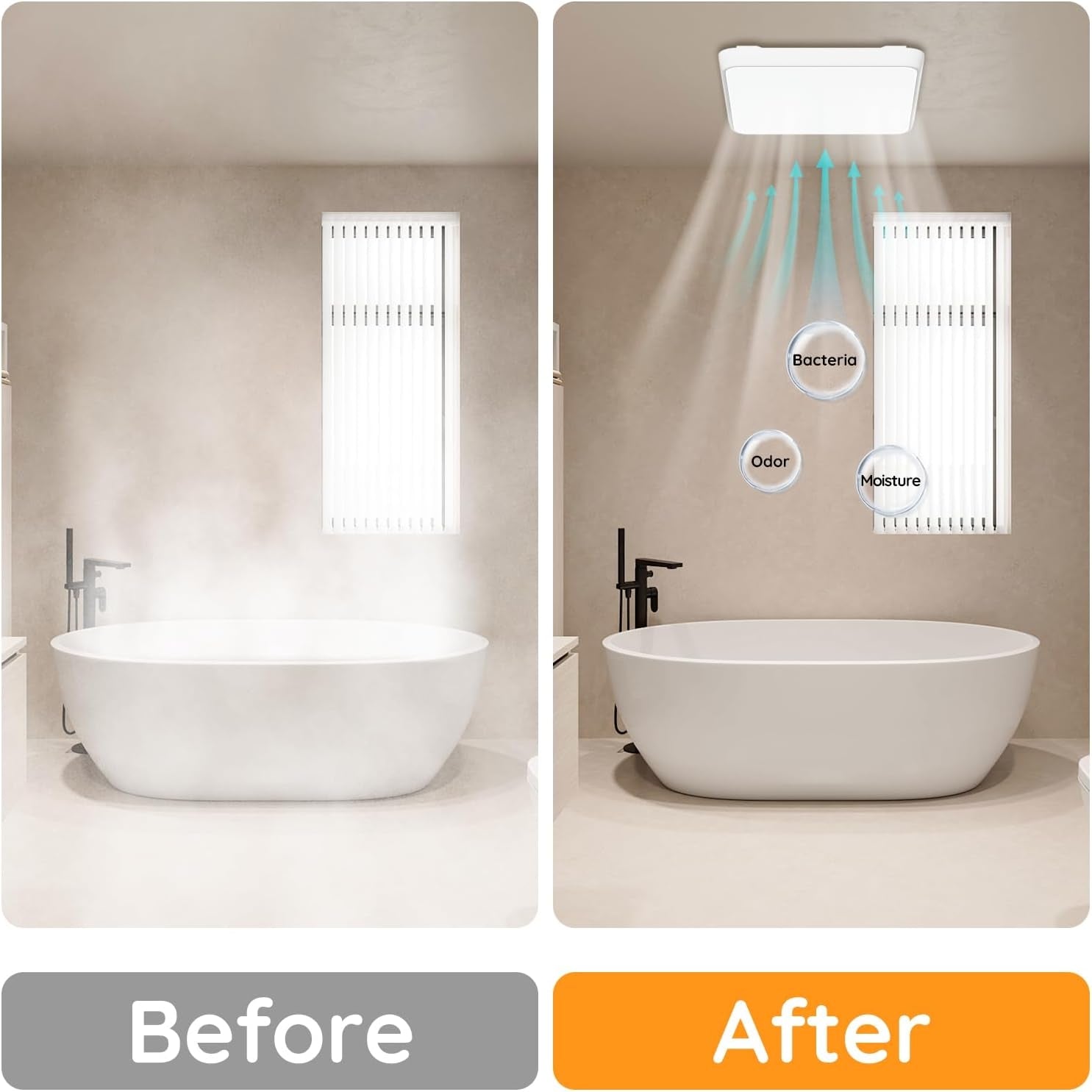 Fitop Bathroom Exhaust Fan with Light, 130 CFM & 1.5 Sones Bathroom Vent Fan, Nightlight & 1300LM LED Light 2700K/4000K/6500K, Light Memory Function, ETL Certified – White, 9 Inch