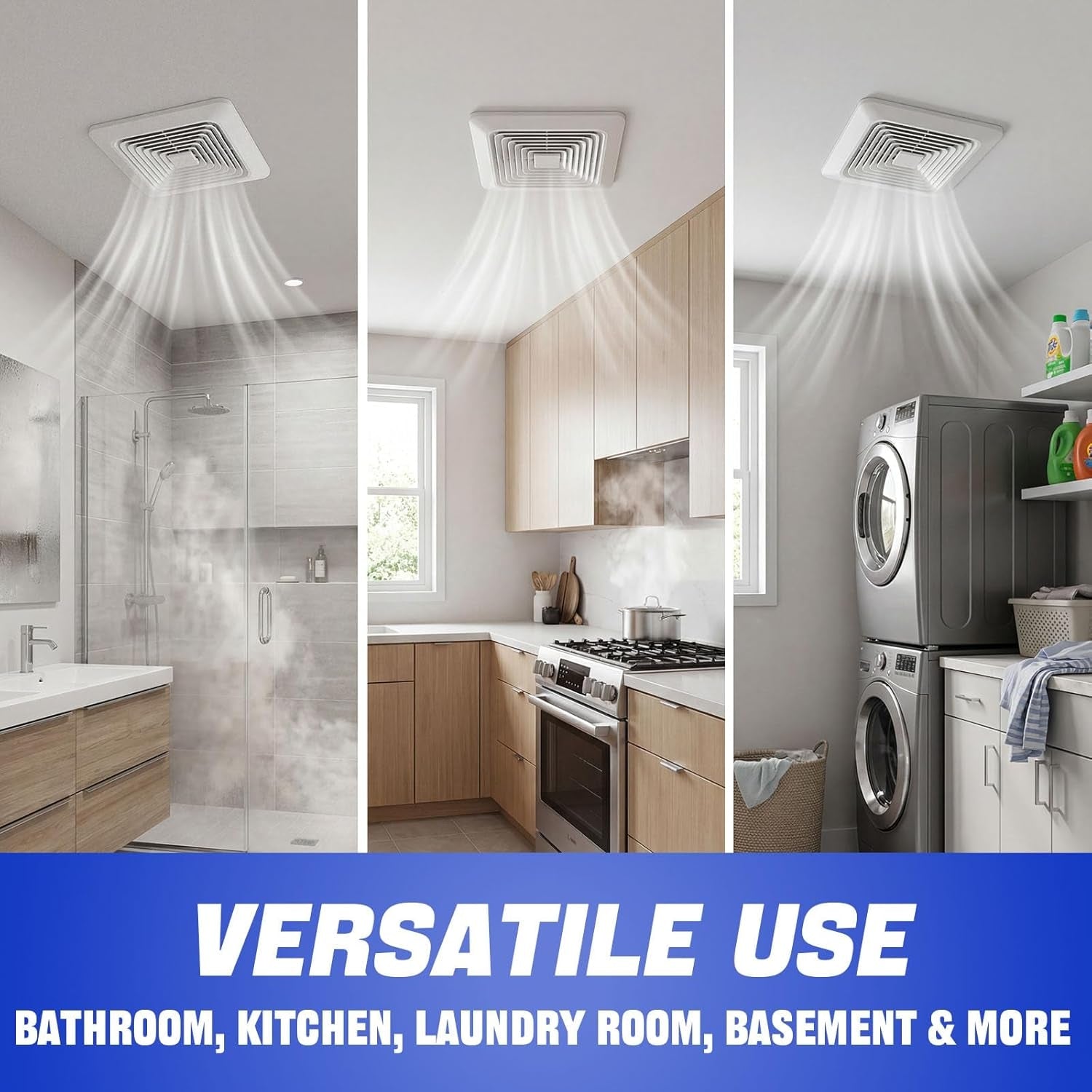 Fitop Bathroom Exhaust Fan 130CFM 1.5 Sones Ultra Quiet Ceiling Mounted – No Attic Access Required, Easy Installation, High Airflow Ventilation Fan for Bedroom, Laundry, Kitchen & Bathroom