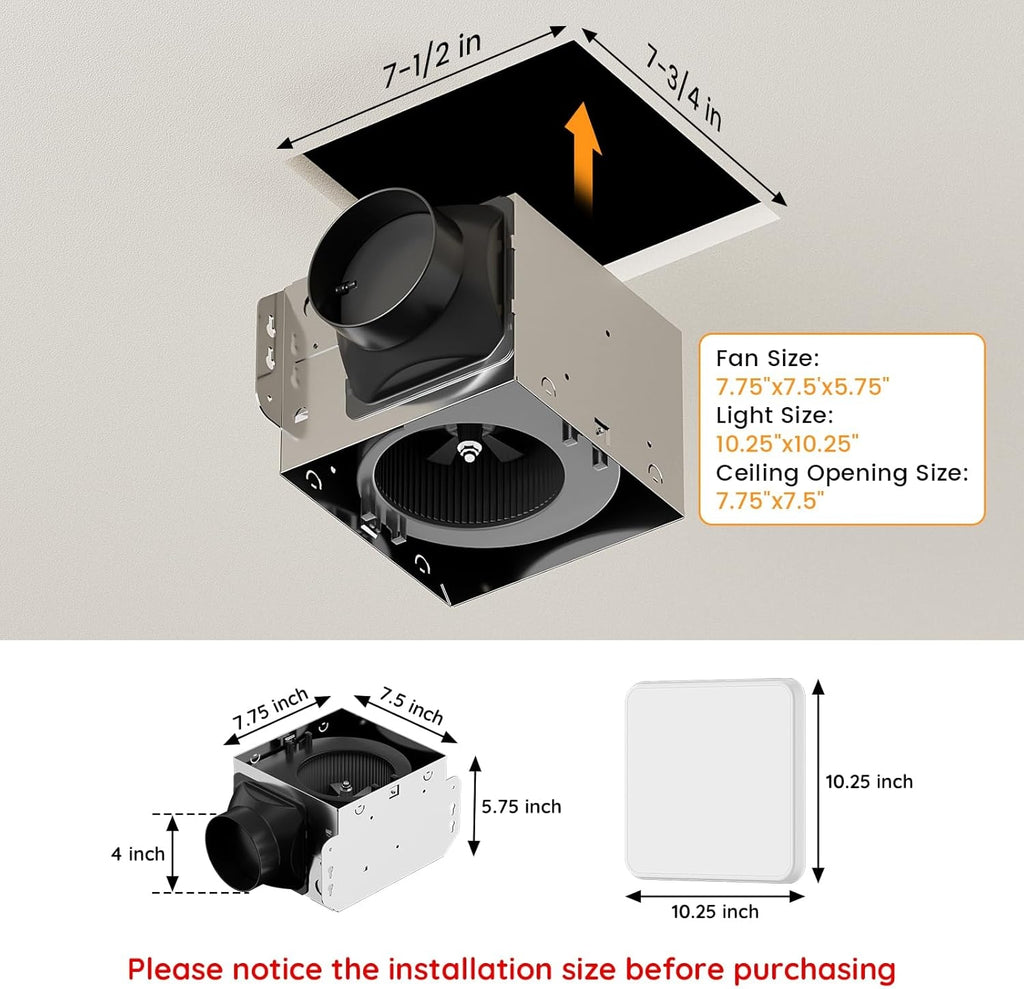 Fitop Bathroom Exhaust Fan with Light, 110 CFM Ultra Quiet 1.0 Sones Bathroom Vent Fan, Nightlight & 1300LM LED Light 2700K/4000K/6500K, Light Memory Function, ETL Certified – White, 7 Inch