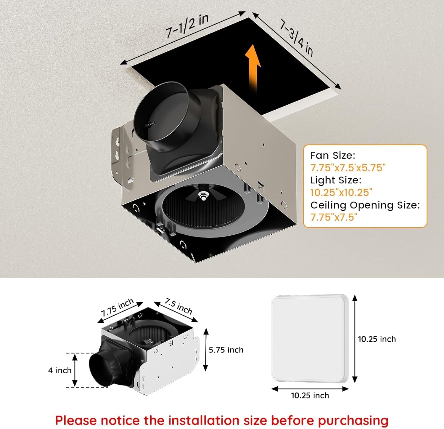 Fitop Bathroom Exhaust Fan with Light, 110 CFM Ultra Quiet 1.0 Sones Bathroom Vent Fan, Nightlight & 1300LM LED Light 2700K/4000K/6500K, Light Memory Function, ETL Certified – White, 7 Inch