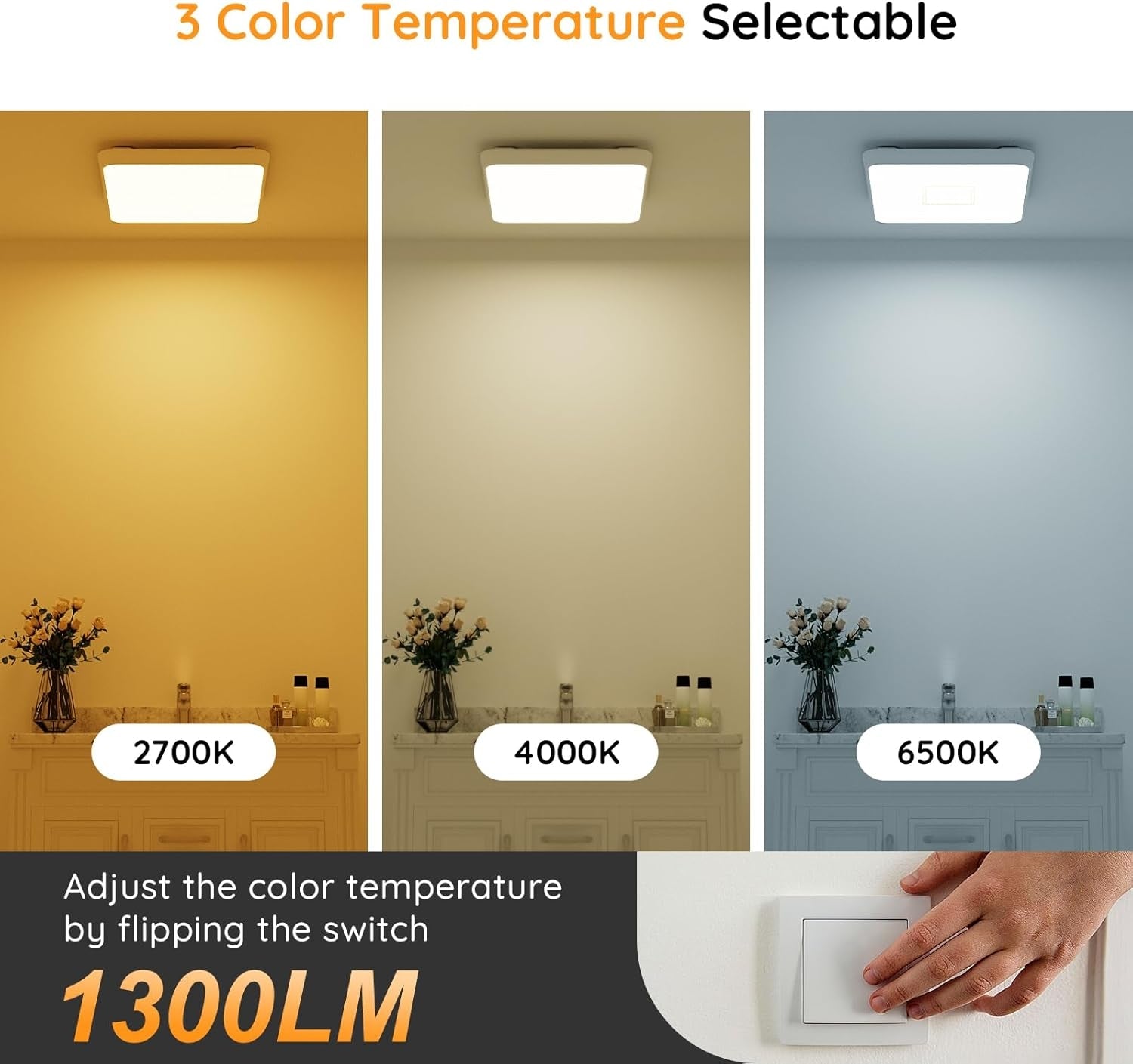 Fitop Bathroom Exhaust Fan with Light, 110 CFM Ultra Quiet 1.0 Sones Bathroom Vent Fan, Nightlight & 1300LM LED Light 2700K/4000K/6500K, Light Memory Function, ETL Certified – White, 7 Inch