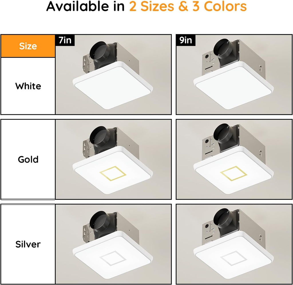 Fitop Bathroom Exhaust Fan with Light, 110 CFM Ultra Quiet 1.0 Sones Bathroom Vent Fan, Nightlight & 1300LM LED Light 2700K/4000K/6500K, Light Memory Function, ETL Certified – White, 7 Inch